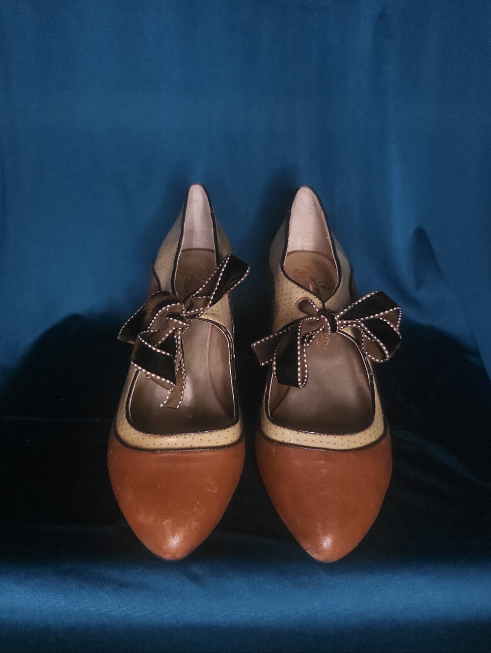 Poetic License Two-Tone Brown and Cream Retro Lace-Up Heels - Picture 3 of 7
